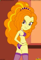 Size: 2070x3034 | Tagged: suggestive, artist:conikiblasu-fan, derpibooru import, adagio dazzle, equestria girls, bra, clothes, female, image, panties, png, socks, solo, solo female, stockings, thigh highs, underwear