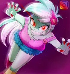 Size: 1080x1152 | Tagged: safe, artist:the-butch-x, derpibooru import, lyra heartstrings, vampire, equestria girls, breasts, busty lyra heartstrings, cleavage, fangs, female, image, instagram, jpeg, looking at you, red eyes, solo, teeth