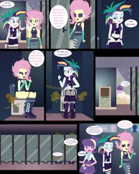 Size: 3000x3750 | Tagged: suggestive, artist:lightning_musicwave, derpibooru import, fluttershy, rarity, suri polomare, equestria girls, alternate hairstyle, bathroom, but why, clothes, comic, commission, disgusted, fart, female, females only, flutterpunk, image, implied scat, makeup, onomatopoeia, panties, panties pulled down, png, punk, raripunk, sitting on toilet, speech bubble, text, toilet, underwear