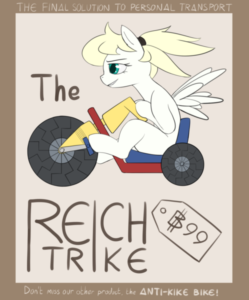 Size: 1754x2113 | Tagged: artist needed, safe, oc, oc:luftkrieg, unofficial characters only, pegasus, pony, art pack:marenheit 451, /mlp/, advertisement, female, filly, image, nazi, pegasus oc, png, solo, spread wings, tricycle, wind, windswept mane, wings