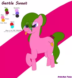Size: 2225x2400 | Tagged: safe, artist:bestponies, derpibooru import, oc, oc:gentle sweet, unofficial characters only, earth pony, pony, :p, bow, cutie mark, dialogue, earth pony oc, eyeshadow, female, glasses, green mane, image, jpeg, makeup, mane, mare, reference sheet, tail, tongue out