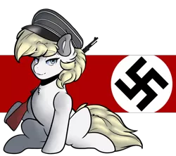 Size: 4500x4000 | Tagged: artist needed, safe, oc, oc:aryanne, unofficial characters only, earth pony, pony, art pack:marenheit 451, /mlp/, absurd resolution, earth pony oc, female, gun, hat, image, looking at you, mare, nazi, nazipone, png, rifle, sitting, solo, swastika, weapon