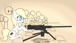 Size: 1371x778 | Tagged: safe, artist:czu, oc, oc:aryanne, unofficial characters only, earth pony, pony, art pack:marenheit 451, /mlp/, bullet casing, earth pony oc, eye clipping through hair, female, gun, hoof hold, image, m2 browning, machine gun, mare, nazi, png, sitting, weapon