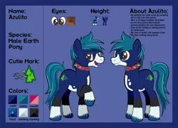 Size: 1920x1385 | Tagged: safe, artist:alexdti, derpibooru import, oc, oc:azulito, earth pony, pony, choker, image, male, png, reference sheet, solo, spiked choker, stallion