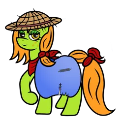 Size: 1024x1024 | Tagged: safe, artist:dice-warwick, derpibooru import, oc, oc:lottery, earth pony, pony, fallout equestria, cloak, clothes, hat, image, png, solo, straw hat, tarp