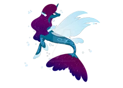 Size: 1920x1372 | Tagged: safe, artist:rainvivadopts, derpibooru import, oc, unofficial characters only, alicorn, pony, seapony (g4), adoptable, base used, blue wings, bubble, deviantart watermark, dorsal fin, ethereal mane, fin wings, fins, fish tail, flowing mane, flowing tail, horn, image, obtrusive watermark, png, purple mane, seaponified, smiling, solo, species swap, starry mane, tail, watermark, wings