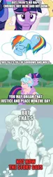 Size: 500x1641 | Tagged: safe, artist:chubbypug, derpibooru import, cozy glow, rainbow dash, twilight sparkle, a series of unfortunate events, cloud, crying, eyes closed, floppy ears, frown, hug, image, impact font, jpeg, song reference, turned to stone