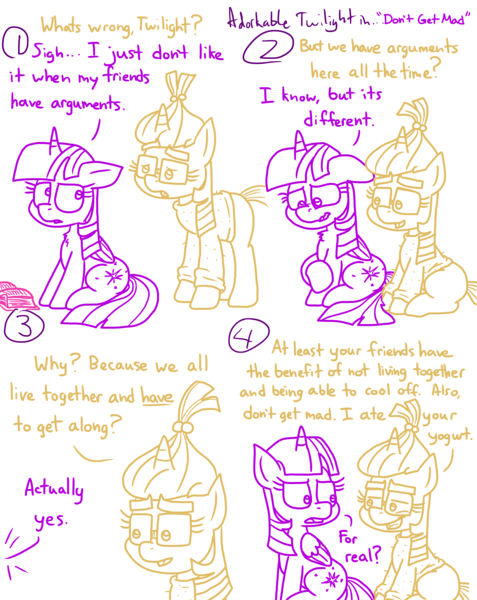 Size: 4779x6013 | Tagged: safe, artist:adorkabletwilightandfriends, derpibooru import, moondancer, twilight sparkle, twilight sparkle (alicorn), alicorn, comic:adorkable twilight and friends, adorkable, adorkable twilight, book, clothes, comic, concerned, concerned pony, conversation, cute, discussion, dork, friendship, glasses, humor, image, nervous, png, slice of life, sweater, upset