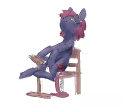 Size: 3035x2671 | Tagged: safe, artist:rhorse, oc, oc:veronika, unofficial characters only, earth pony, pony, art pack:marenheit 451 afterparty stream, book stand, chair, earth pony oc, female, image, mare, png, simple background, sitting, sketch, solo, white background