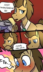 Size: 2000x3334 | Tagged: safe, artist:sierra flyer, derpibooru import, derpy hooves, doctor whooves, time turner, oc, earth pony, pegasus, pony, comic:date night!, blushing, comic, doctorderpy, female, image, male, png, shipping, stallion, straight