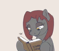 Size: 2500x2200 | Tagged: safe, artist:potes, oc, oc:veronika, unofficial characters only, earth pony, pony, art pack:marenheit 451 afterparty stream, book, communism, communist manifesto, earth pony oc, female, image, lidded eyes, mare, png, reading, signature, solo, upside down book