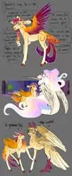 Size: 6154x15105 | Tagged: safe, artist:felinenostalgic, derpibooru import, posey shy, princess celestia, oc, oc:lacuna, deer, deer pony, original species, peryton, pony, absurd resolution, alternate universe, ethereal mane, female, image, interspecies offspring, mother and child, mother and daughter, offspring, parent:king aspen, parent:princess celestia, parents:aspenlestia, png, species swap, tail feathers