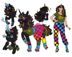 Size: 3500x2800 | Tagged: safe, artist:oreothegreat, derpibooru import, oc, oc:retro roller, unofficial characters only, human, pony, unicorn, 80s, alternate hairstyle, bracelet, clothes, eyeshadow, female, glasses, glowing horn, high res, horn, human oc, humanized, humanized oc, image, jewelry, magic, makeup, makeup brush, mare, nail polish, necklace, onomatopoeia, open mouth, pants, png, raised hoof, raised leg, roller skates, shirt, shutter shades, simple background, skirt, sleeping, socks, solo, sound effects, t-shirt, transparent background, unicorn oc, wristband, yawn, zzz