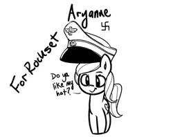 Size: 1101x873 | Tagged: safe, artist:lyrabop, oc, oc:aryanne, unofficial characters only, earth pony, pony, art pack:marenheit 451 afterparty stream, big hat, dialogue, earth pony oc, female, hat, image, mare, nazi, png, sketch, solo, swastika