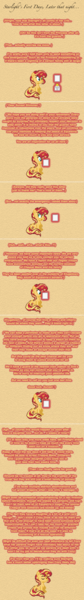 Size: 504x3608 | Tagged: safe, artist:verve, derpibooru import, sunset shimmer, pony, unicorn, ask genie twilight, comic, female, image, letter, levitation, magic, mare, pixel art, png, sitting, solo, telekinesis, text