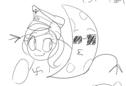 Size: 917x628 | Tagged: safe, artist:lyrabop, oc, oc:aryanne, unofficial characters only, earth pony, pony, art pack:marenheit 451 charity stream, crescent moon, duo, earth pony oc, female, hat, image, mare, moon, moon man, nazi, nazipone, png, sketch, sunglasses, swastika