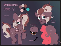 Size: 2282x1724 | Tagged: safe, artist:arume_lux, derpibooru import, oc, oc:efflorescence, pony, bat wings, female, image, makeup, mare, piercing, png, reference sheet, solo, tongue piercing, wings