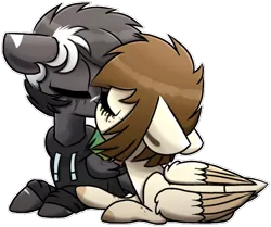 Size: 726x607 | Tagged: safe, artist:pasteldraws, derpibooru import, oc, oc:dark storm, oc:tibby, pegasus, pony, base used, clothes, hoodie, image, kissing, png, shipping, simple background, sticker style, transparent background