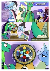 Size: 2100x3000 | Tagged: safe, artist:loryska, derpibooru import, trixie, oc, oc:bredbeddle, dragon, gryphon, pony, comic:friendship grows, image, png, roulette