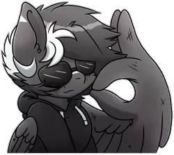 Size: 942x839 | Tagged: safe, artist:pasteldraws, derpibooru import, oc, oc:dark storm, pegasus, pony, base used, clothes, hoodie, image, png, simple background, solo, sticker style, sunglasses, transparent background