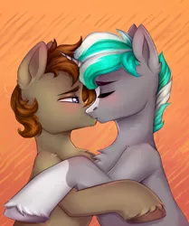 Size: 2150x2571 | Tagged: safe, artist:pozya1007, derpibooru import, oc, oc:arthur ali, oc:flame reveall, unofficial characters only, pony, unicorn, gay, halfbody, horn, image, kissing, looking at each other, male, males only, oc x oc, png, shipping, unicorn oc