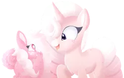 Size: 1280x804 | Tagged: safe, artist:pasteldraws, derpibooru import, oc, hybrid, unicorn, base used, curled tail, female, fluffy, fluffy hair, image, lineless, mother and child, mother and daughter, png, simple background, transparent background