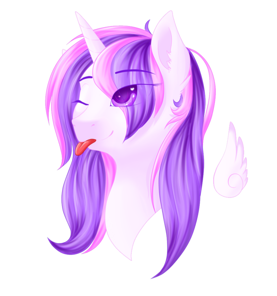 Size: 1000x1067 | Tagged: safe, artist:schokocream, derpibooru import, oc, unofficial characters only, alicorn, pony, :p, alicorn oc, bust, eye clipping through hair, female, floating wings, horn, image, mare, png, solo, tongue out, wings