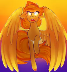Size: 900x973 | Tagged: safe, artist:rubimlp6, derpibooru import, oc, unofficial characters only, pegasus, pony, female, flying, image, jpeg, mare, not spitfire, open mouth, pegasus oc, raised hoof, solo, wings