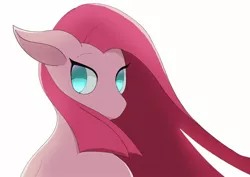 Size: 1684x1191 | Tagged: safe, artist:sc_kis_rko, derpibooru import, pinkie pie, earth pony, pony, bust, female, floppy ears, image, jpeg, looking at you, looking back, looking back at you, mare, no pupils, pinkamena diane pie, simple background, solo, white background, wind, windswept mane