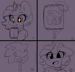 Size: 1862x1789 | Tagged: safe, artist:sakukitty, derpibooru import, oc, oc:saku, unofficial characters only, alicorn, pony, choker, comic, food, image, jpeg, popsicle, sad, solo, sonic the hedgehog, sonic the hedgehog (series), teary eyes