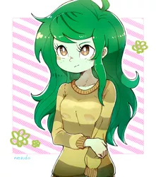 Size: 2112x2394 | Tagged: safe, artist:nendo, derpibooru import, wallflower blush, equestria girls, blushing, breasts, clothes, cute, female, freckles, image, jpeg, solo, sweater