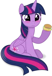 Size: 3193x4673 | Tagged: safe, artist:anime-equestria, derpibooru import, twilight sparkle, twilight sparkle (alicorn), alicorn, pony, :3, blushing, burger, cute, female, food, happy, hay burger, horn, image, mare, png, simple background, smiling, solo, transparent background, twiabetes, vector, wings