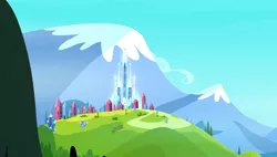 Size: 1280x727 | Tagged: safe, derpibooru import, screencap, equestria games (episode), background, crystal, crystal empire, hill, image, mountain, no pony, png, scenery, scenic ponyville, tree