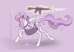 Size: 2000x1398 | Tagged: safe, artist:rosik, derpibooru import, princess celestia, alicorn, pony, bag, gun, image, mask, money, necktie, payday 2, png, rifle, robbery, running, shooting, weapon