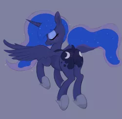 Size: 5457x5302 | Tagged: safe, artist:maxisb8, derpibooru import, princess luna, alicorn, pony, both cutie marks, butt, butt freckles, dock, eyes closed, featureless crotch, female, freckles, image, mare, moonbutt, png, simple background, smiling, solo, spread wings, wings