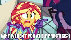 Size: 888x499 | Tagged: safe, derpibooru import, screencap, sci-twi, sunset shimmer, twilight sparkle, equestria girls, friendship games, angry, caption, exploitable meme, image, image macro, jpeg, meme, rudolph the red nosed reindeer, sunset yells at twilight, text