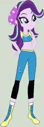 Size: 203x578 | Tagged: safe, artist:jadethepegasus, artist:selenaede, derpibooru import, starlight glimmer, equestria girls, base used, beanie, clothes, eyeshadow, female, gray background, hat, image, makeup, midriff, pants, png, shoes, simple background, sneakers, socks, solo, sports bra, sweatpants