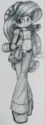 Size: 671x1865 | Tagged: safe, artist:shadowhawx95, derpibooru import, rarity, equestria girls, belly button, image, jpeg, lidded eyes, looking at you, midriff, pencil drawing, purse, smiling, solo, traditional art