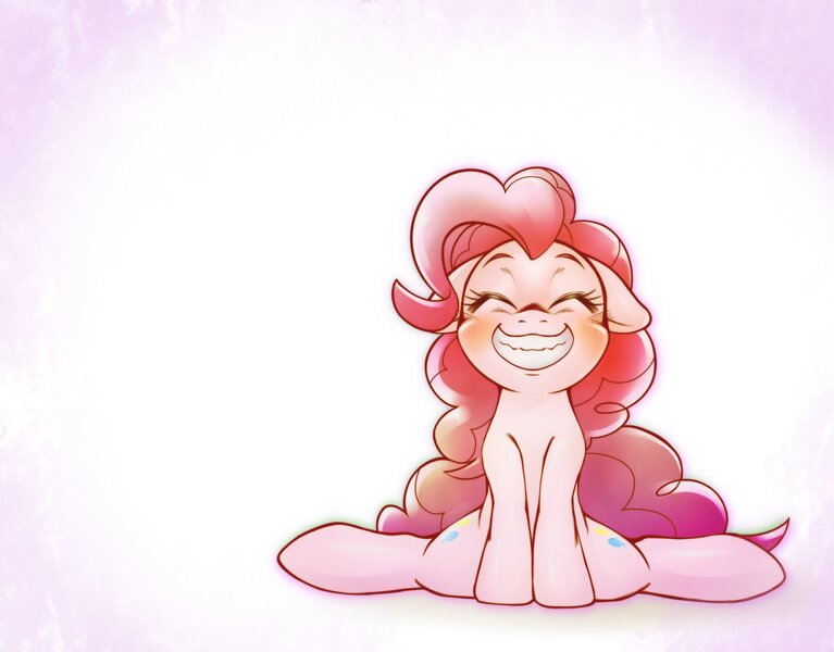 Size: 2048x1602 | Tagged: safe, artist:kurogewapony, derpibooru import, pinkie pie, earth pony, pony, blushing, cute, diapinkes, eyes closed, female, flexible, floppy ears, grin, happy, image, jpeg, mare, simple background, smiling, solo, splits, white background