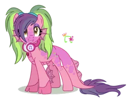 Size: 1280x989 | Tagged: safe, artist:venomous-cookietwt, derpibooru import, oc, hybrid, female, headphones, image, magical lesbian spawn, offspring, parent:aria blaze, parent:lemon zest, png, simple background, solo, transparent background