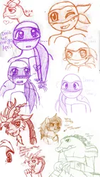 Size: 900x1600 | Tagged: safe, artist:chibi-n92, derpibooru import, discord, anthro, draconequus, turtle, blushing, bust, image, jpeg, lineart, male, simple background, sketch, sketch dump, teenage mutant ninja turtles, white background