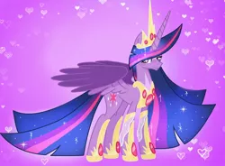 Size: 1880x1382 | Tagged: safe, artist:goldlines005, derpibooru import, princess twilight 2.0, twilight sparkle, twilight sparkle (alicorn), alicorn, pony, the last problem, abstract background, crown, ethereal mane, female, hoof shoes, horn, image, jewelry, jpeg, mare, older, older twilight, peytral, regalia, starry mane, wings