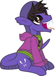 Size: 1037x1441 | Tagged: safe, artist:lightningbolt, derpibooru import, ponified, original species, pony, snake, snake pony, .svg available, clothes, cobra starship, derp, derpibooru exclusive, fangs, forked tongue, gabe saporta, hoodie, image, male, open mouth, png, scales, shirt, simple background, sitting, slit eyes, snake tail, stallion, transparent background, undershirt, vector