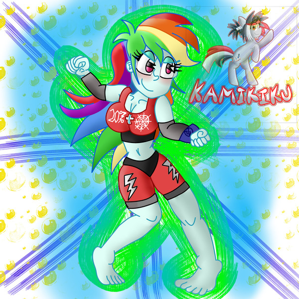 Size: 3000x3000 | Tagged: safe, artist:kamikiku, derpibooru import, rainbow dash, equestria girls, barefoot, breasts, busty rainbow dash, feet, image, jpeg, smiling