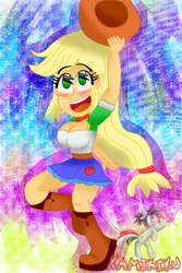 Size: 3000x4500 | Tagged: safe, artist:kamikiku, derpibooru import, applejack, equestria girls, equestria girls series, breasts, busty applejack, image, jpeg, open mouth, open smile, smiling