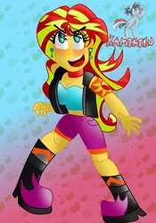 Size: 2100x3000 | Tagged: safe, artist:kamikiku, derpibooru import, sunset shimmer, equestria girls, breasts, busty sunset shimmer, image, jpeg, open mouth, open smile, smiling