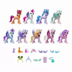 Size: 2000x2000 | Tagged: safe, derpibooru import, official, dazzle feather, izzy moonbow, pipp petals, queen haven, sunny starscout, zipp storm, earth pony, pegasus, pony, unicorn, my little pony: a new generation, female, g5, image, jpeg, mare, ruddy sparks, shutter snap, simple background, toy, white background, zoom zephyrwing