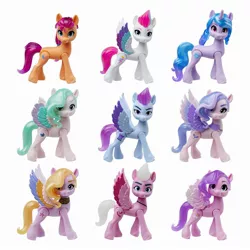 Size: 2000x2000 | Tagged: safe, derpibooru import, official, dazzle feather, izzy moonbow, pipp petals, queen haven, sunny starscout, zipp storm, earth pony, pegasus, pony, unicorn, my little pony: a new generation, female, g5, image, jpeg, mare, ruddy sparks, shutter snap, simple background, toy, white background, zoom zephyrwing