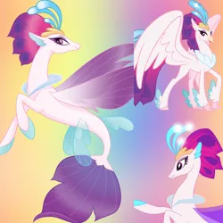 Size: 800x800 | Tagged: safe, artist:twilightsparklefan99, derpibooru import, queen novo, classical hippogriff, hippogriff, seapony (g4), my little pony: the movie, beak, claws, collar, colored pupils, crown, dorsal fin, feather, female, fin wings, fish tail, flowing tail, glow, image, jewelry, png, purple eyes, purple mane, regalia, simple bac, smiling, solo, spread wings, tail, vector, wings