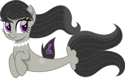 Size: 1280x798 | Tagged: safe, artist:cloudyglow, derpibooru import, octavia melody, earth pony, pony, seapony (g4), dorsal fin, eyelashes, female, fish tail, flowing mane, flowing tail, image, jewelry, necklace, pearl necklace, png, purple eyes, seaponified, simple background, smiling, solo, species swap, tail, transparent background